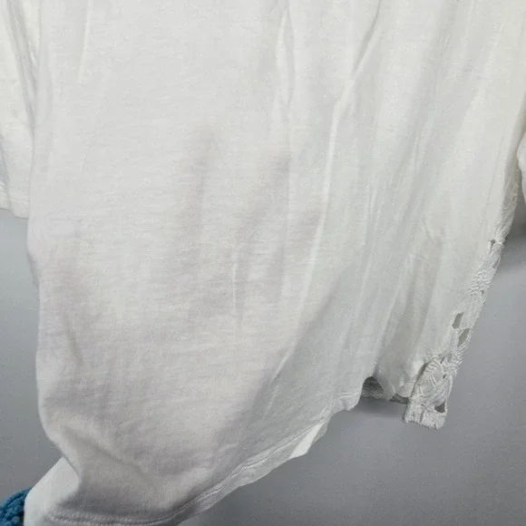 J. Jill Lace Overlay Blouse Top Women's LG White Cotton Modal Coquette Cottage - Picture 12 of 12